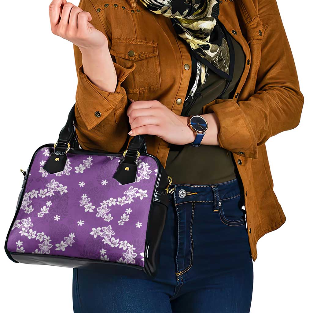Hawaii Monstera Deliciosa Shoulder Handbag Purple Plumeria Polynesian Pattern LT05 - Polynesian Pride