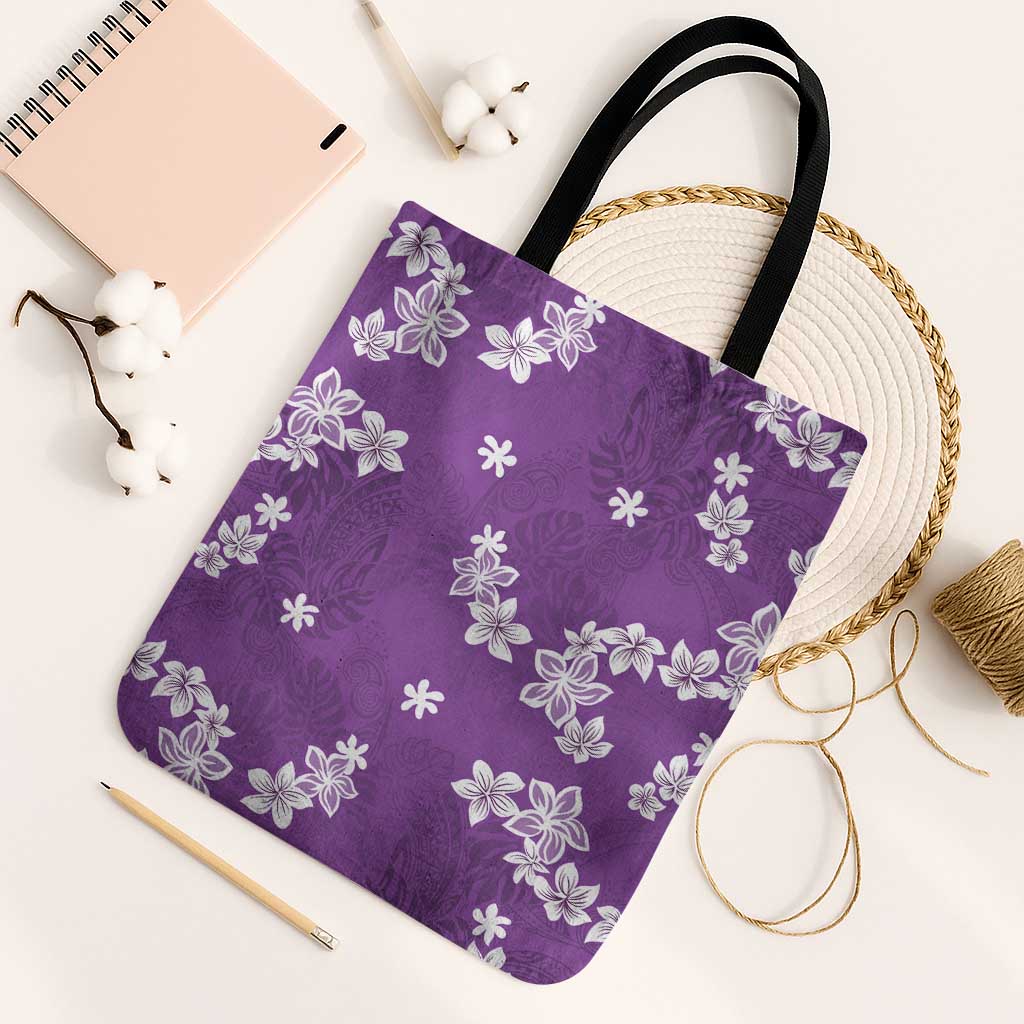 Hawaii Monstera Deliciosa Tote Bag Purple Plumeria Polynesian Pattern - Polynesian Pride