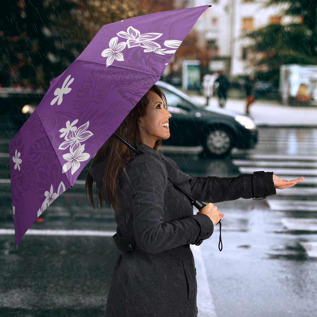 Hawaii Monstera Deliciosa Umbrella Purple Plumeria Polynesian Pattern - Polynesian Pride