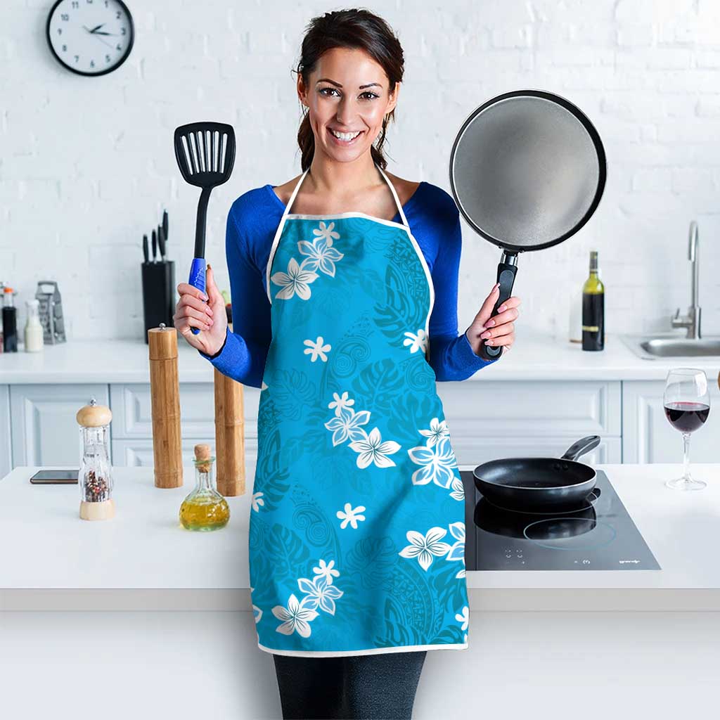Hawaii Monstera Deliciosa Apron Blue Plumeria Polynesian Pattern - Polynesian Pride