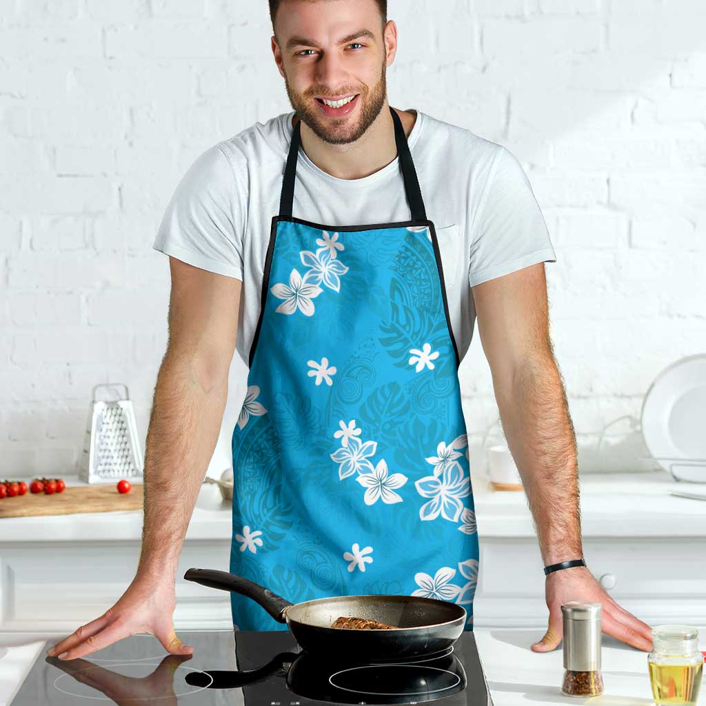 Hawaii Monstera Deliciosa Apron Blue Plumeria Polynesian Pattern - Polynesian Pride