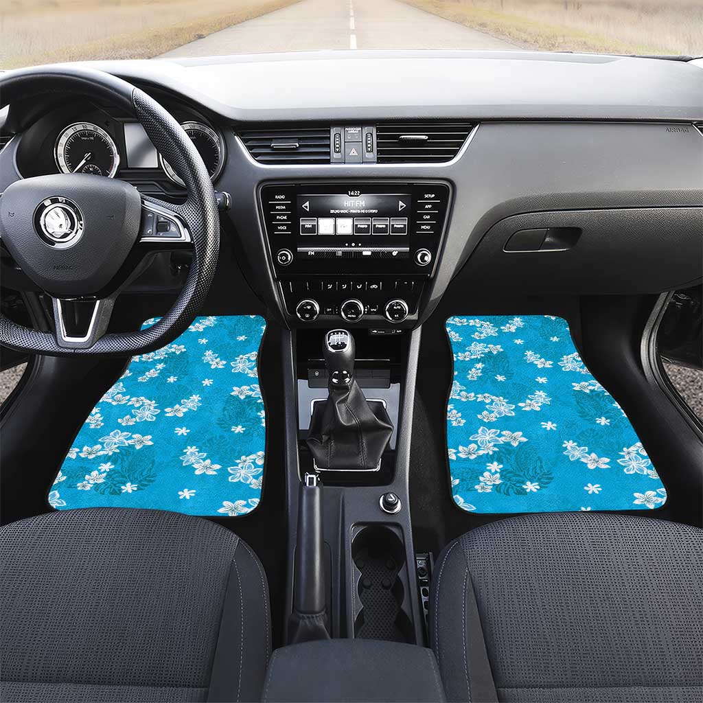 Hawaii Monstera Deliciosa Car Mats Blue Plumeria Polynesian Pattern - Polynesian Pride