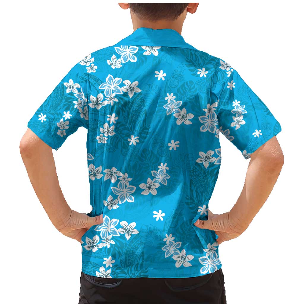 Hawaii Monstera Deliciosa Family Matching Mermaid Dress and Hawaiian Shirt Blue Plumeria Polynesian Pattern LT05 - Polynesian Pride