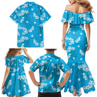 Hawaii Monstera Deliciosa Family Matching Mermaid Dress and Hawaiian Shirt Blue Plumeria Polynesian Pattern LT05 - Polynesian Pride