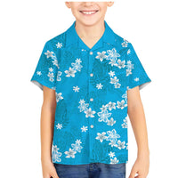 Hawaii Monstera Deliciosa Family Matching Mermaid Dress and Hawaiian Shirt Blue Plumeria Polynesian Pattern LT05 Son's Shirt Blue - Polynesian Pride