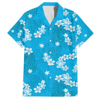 Hawaii Monstera Deliciosa Family Matching Off The Shoulder Long Sleeve Dress and Hawaiian Shirt Blue Plumeria Polynesian Pattern LT05 Dad's Shirt - Short Sleeve Blue - Polynesian Pride