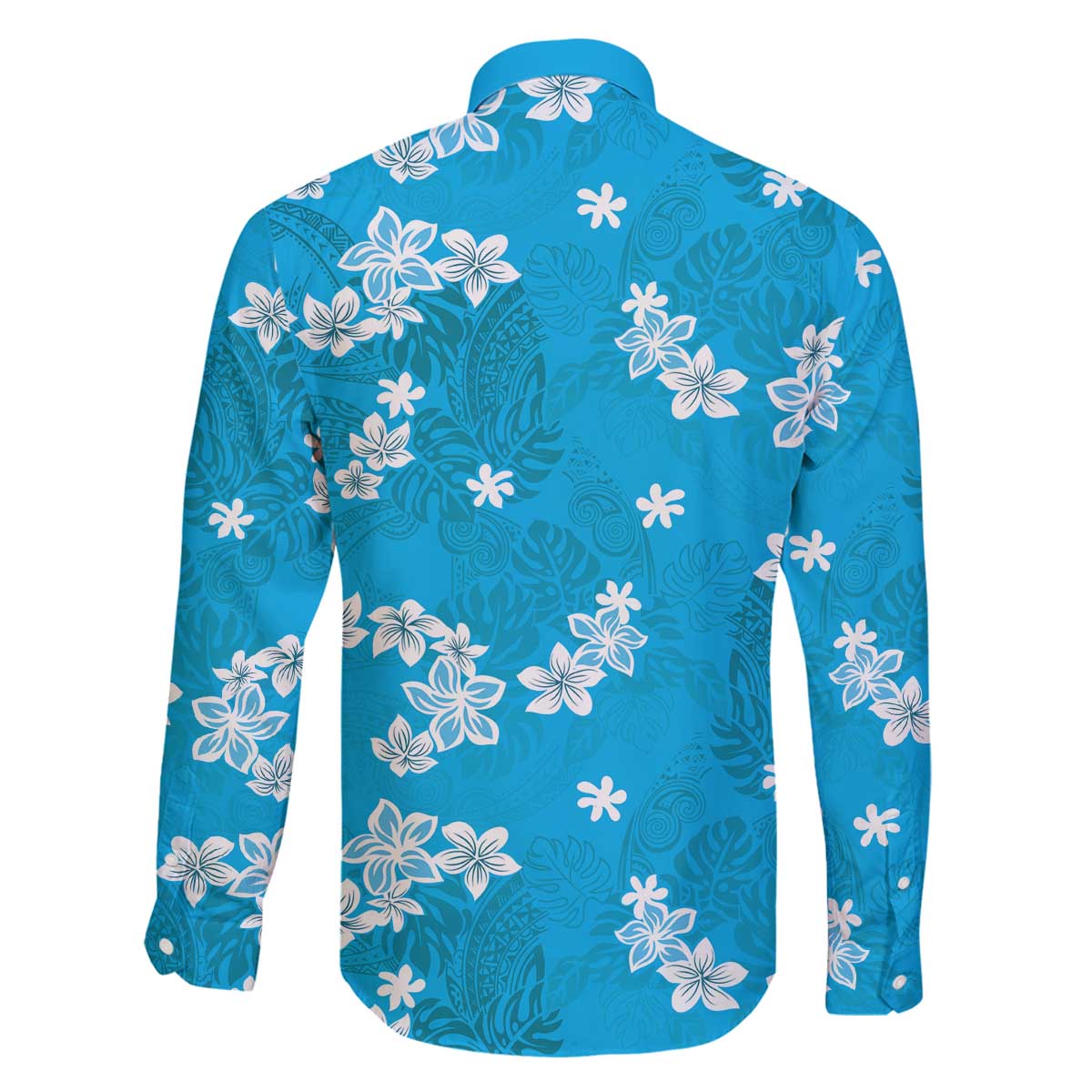 Hawaii Monstera Deliciosa Family Matching Off The Shoulder Long Sleeve Dress and Hawaiian Shirt Blue Plumeria Polynesian Pattern LT05 - Polynesian Pride
