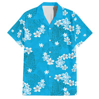 Hawaii Monstera Deliciosa Family Matching Off Shoulder Maxi Dress and Hawaiian Shirt Blue Plumeria Polynesian Pattern LT05 Dad's Shirt - Short Sleeve Blue - Polynesian Pride