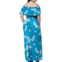 Hawaii Monstera Deliciosa Family Matching Off Shoulder Maxi Dress and Hawaiian Shirt Blue Plumeria Polynesian Pattern LT05 - Polynesian Pride