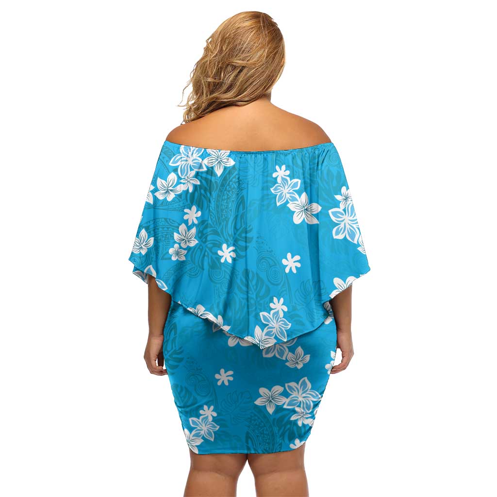 Hawaii Monstera Deliciosa Family Matching Off Shoulder Short Dress and Hawaiian Shirt Blue Plumeria Polynesian Pattern LT05 - Polynesian Pride