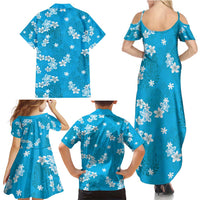 Hawaii Monstera Deliciosa Family Matching Summer Maxi Dress and Hawaiian Shirt Blue Plumeria Polynesian Pattern LT05 - Polynesian Pride
