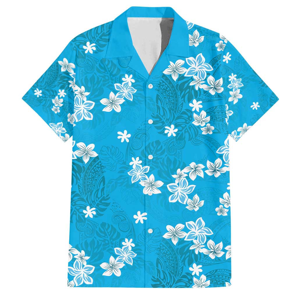 Hawaii Monstera Deliciosa Family Matching Summer Maxi Dress and Hawaiian Shirt Blue Plumeria Polynesian Pattern LT05 Dad's Shirt - Short Sleeve Blue - Polynesian Pride