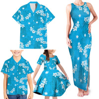 Hawaii Monstera Deliciosa Family Matching Tank Maxi Dress and Hawaiian Shirt Blue Plumeria Polynesian Pattern LT05 - Polynesian Pride