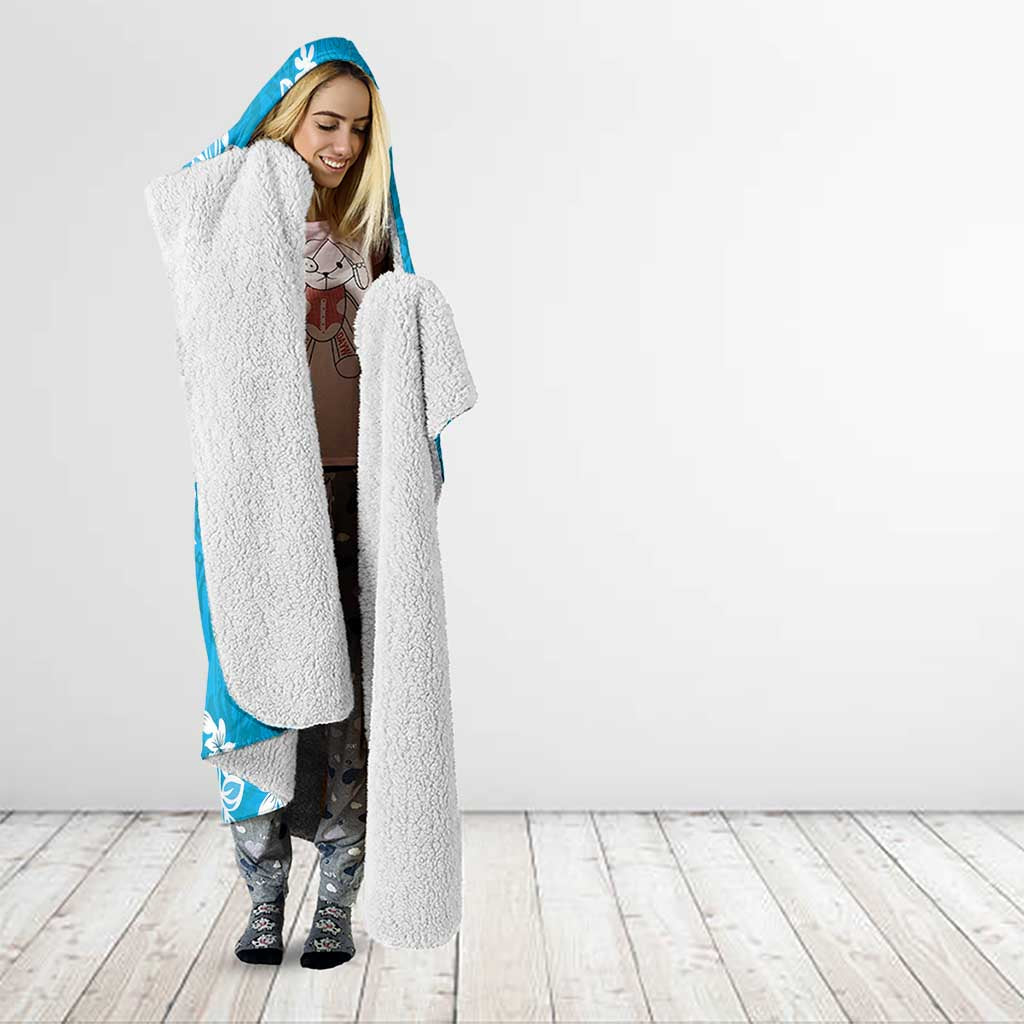 Hawaii Monstera Deliciosa Hooded Blanket Blue Plumeria Polynesian Pattern - Polynesian Pride