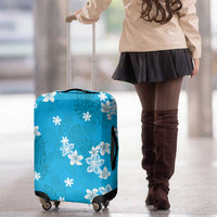 Hawaii Monstera Deliciosa Luggage Cover Blue Plumeria Polynesian Pattern - Polynesian Pride