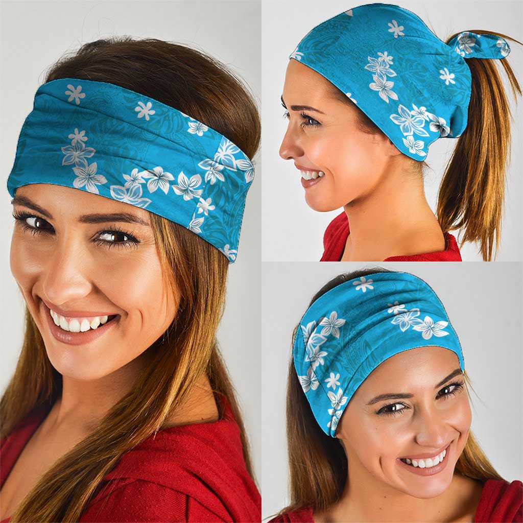 Hawaii Monstera Deliciosa Neck Gaiter Blue Plumeria Polynesian Pattern - Polynesian Pride