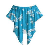 Hawaii Monstera Deliciosa Off Shoulder Wrap Waist Top Blue Plumeria Polynesian Pattern LT05 Blue - Polynesian Pride