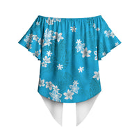 Hawaii Monstera Deliciosa Off Shoulder Wrap Waist Top Blue Plumeria Polynesian Pattern LT05 - Polynesian Pride