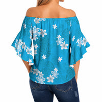 Hawaii Monstera Deliciosa Off Shoulder Wrap Waist Top Blue Plumeria Polynesian Pattern LT05 - Polynesian Pride