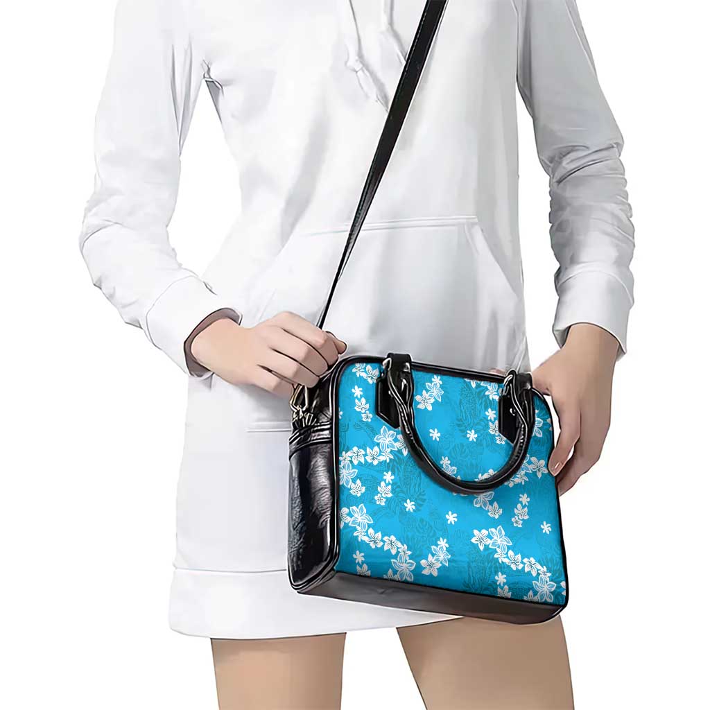 Hawaii Monstera Deliciosa Shoulder Handbag Blue Plumeria Polynesian Pattern - Polynesian Pride