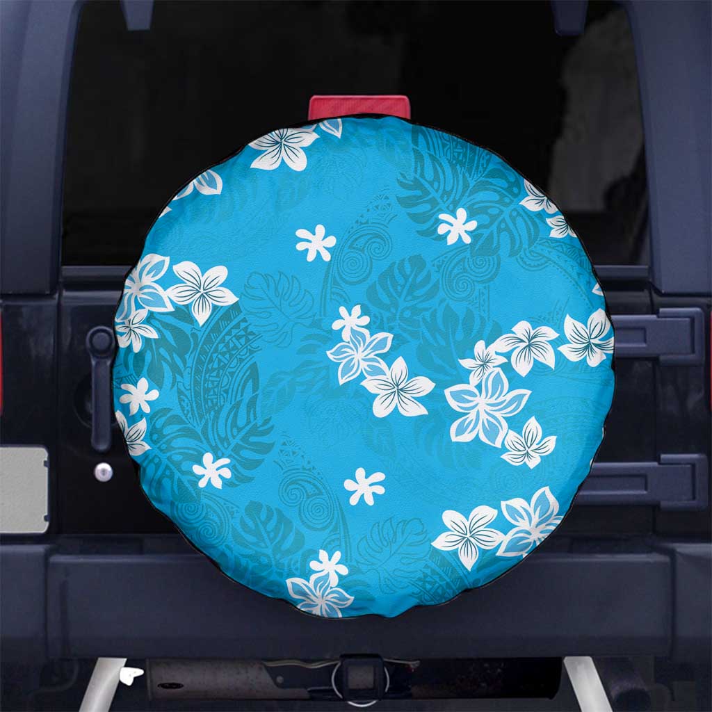 Hawaii Monstera Deliciosa Spare Tire Cover Blue Plumeria Polynesian Pattern LT05 No hole Blue - Polynesian Pride