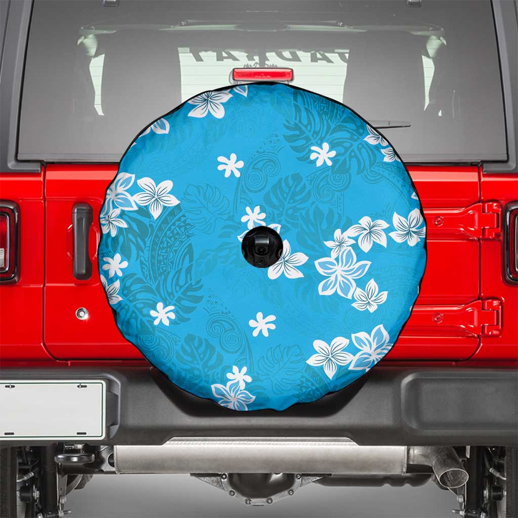 Hawaii Monstera Deliciosa Spare Tire Cover Blue Plumeria Polynesian Pattern LT05 - Polynesian Pride