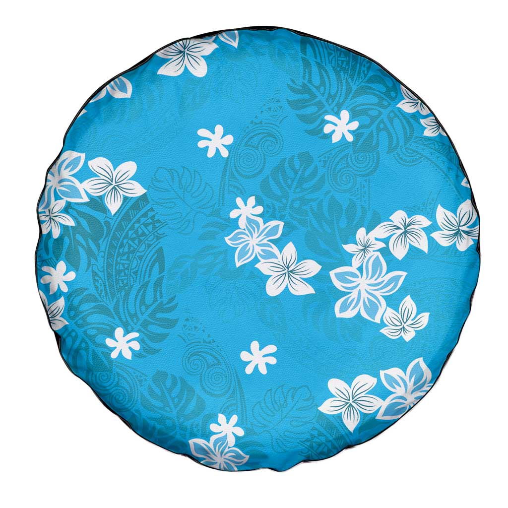 Hawaii Monstera Deliciosa Spare Tire Cover Blue Plumeria Polynesian Pattern LT05 - Polynesian Pride