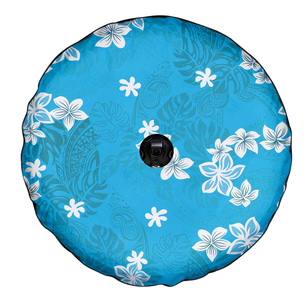 Hawaii Monstera Deliciosa Spare Tire Cover Blue Plumeria Polynesian Pattern LT05 - Polynesian Pride