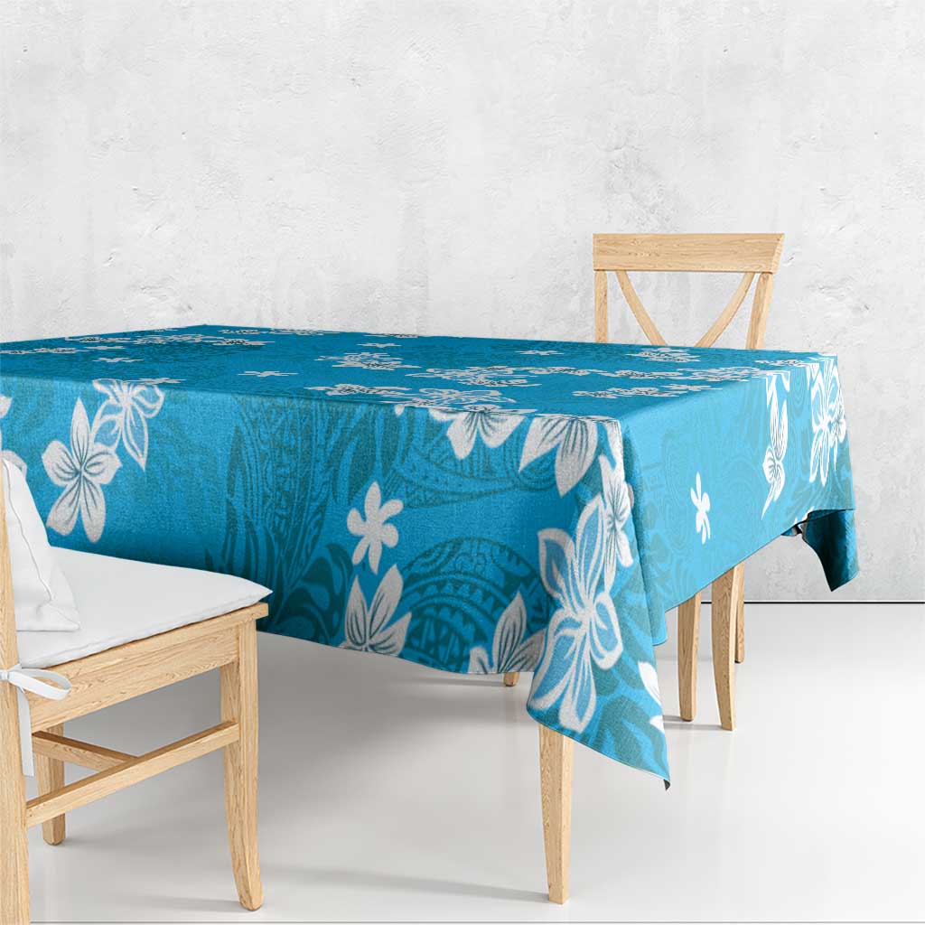 Hawaii Monstera Deliciosa Tablecloth Blue Plumeria Polynesian Pattern - Polynesian Pride