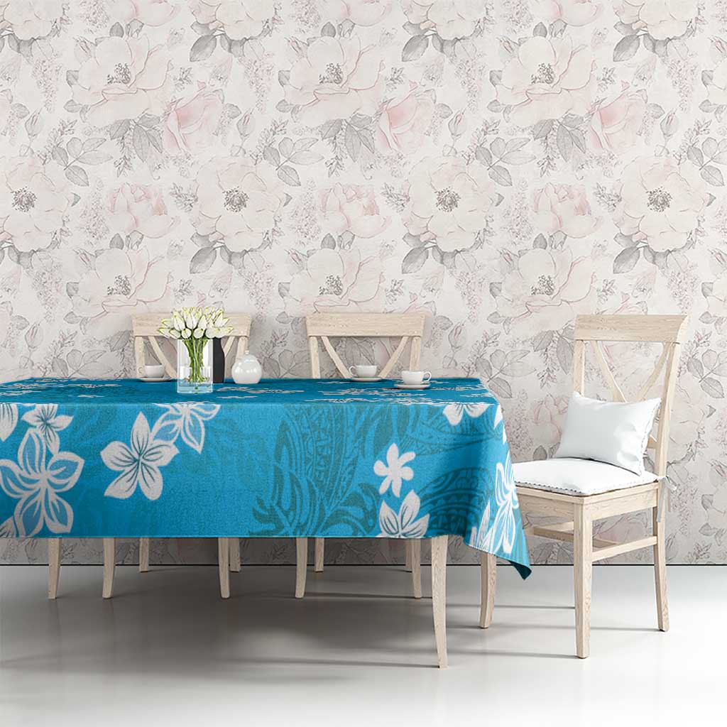 Hawaii Monstera Deliciosa Tablecloth Blue Plumeria Polynesian Pattern - Polynesian Pride