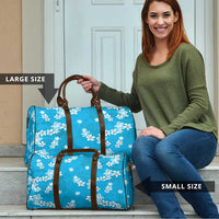 Hawaii Monstera Deliciosa Travel Bag Blue Plumeria Polynesian Pattern LT05 - Polynesian Pride