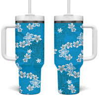 Hawaii Monstera Deliciosa Tumbler With Handle Blue Plumeria Polynesian Pattern LT05 One Size: 40 oz Blue - Polynesian Pride