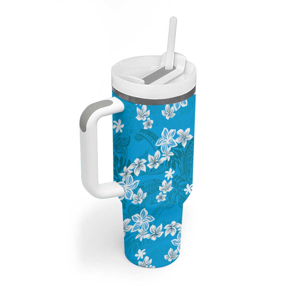 Hawaii Monstera Deliciosa Tumbler With Handle Blue Plumeria Polynesian Pattern LT05 - Polynesian Pride