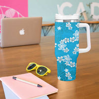 Hawaii Monstera Deliciosa Tumbler With Handle Blue Plumeria Polynesian Pattern LT05 - Polynesian Pride