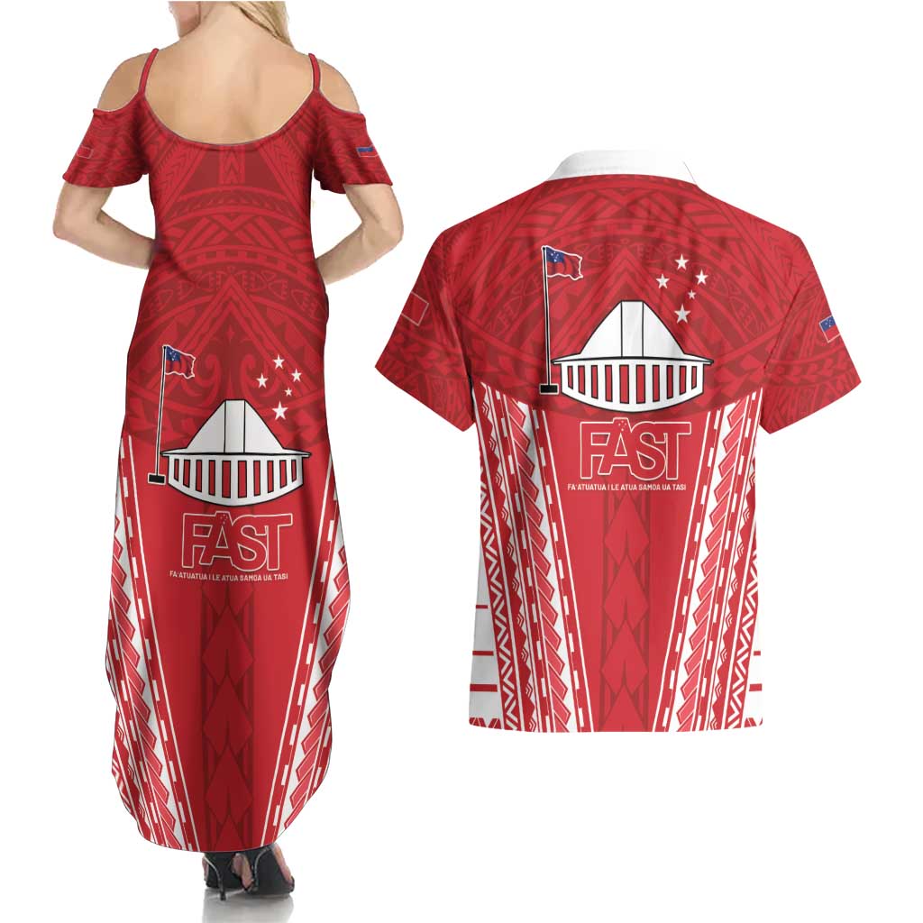Samoa FAST Couples Matching Summer Maxi Dress and Hawaiian Shirt Forever Proud Samoan Tribal Pattern - Polynesian Pride