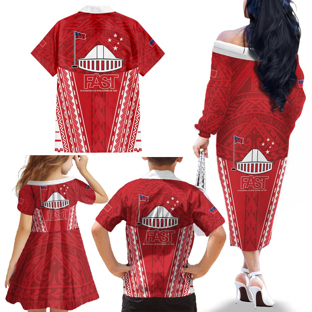 Samoa FAST Family Matching Off The Shoulder Long Sleeve Dress and Hawaiian Shirt Forever Proud Samoan Tribal Pattern LT05 - Polynesian Pride