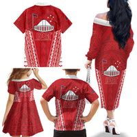 Samoa FAST Family Matching Off The Shoulder Long Sleeve Dress and Hawaiian Shirt Forever Proud Samoan Tribal Pattern LT05 - Polynesian Pride