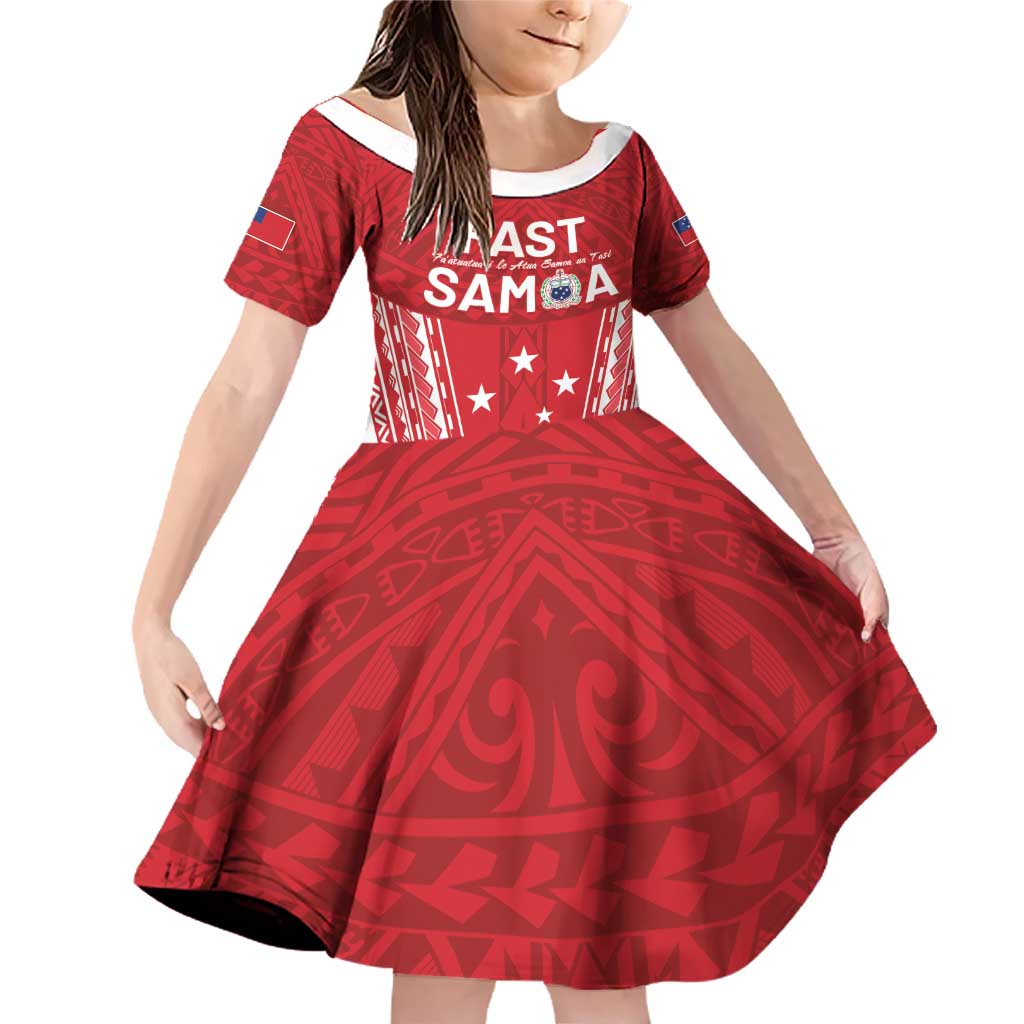 Samoa FAST Family Matching Off Shoulder Short Dress and Hawaiian Shirt Forever Proud Samoan Tribal Pattern LT05 Daughter's Dress Red - Polynesian Pride