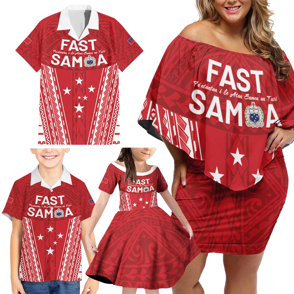 Samoa FAST Family Matching Off Shoulder Short Dress and Hawaiian Shirt Forever Proud Samoan Tribal Pattern LT05 - Polynesian Pride