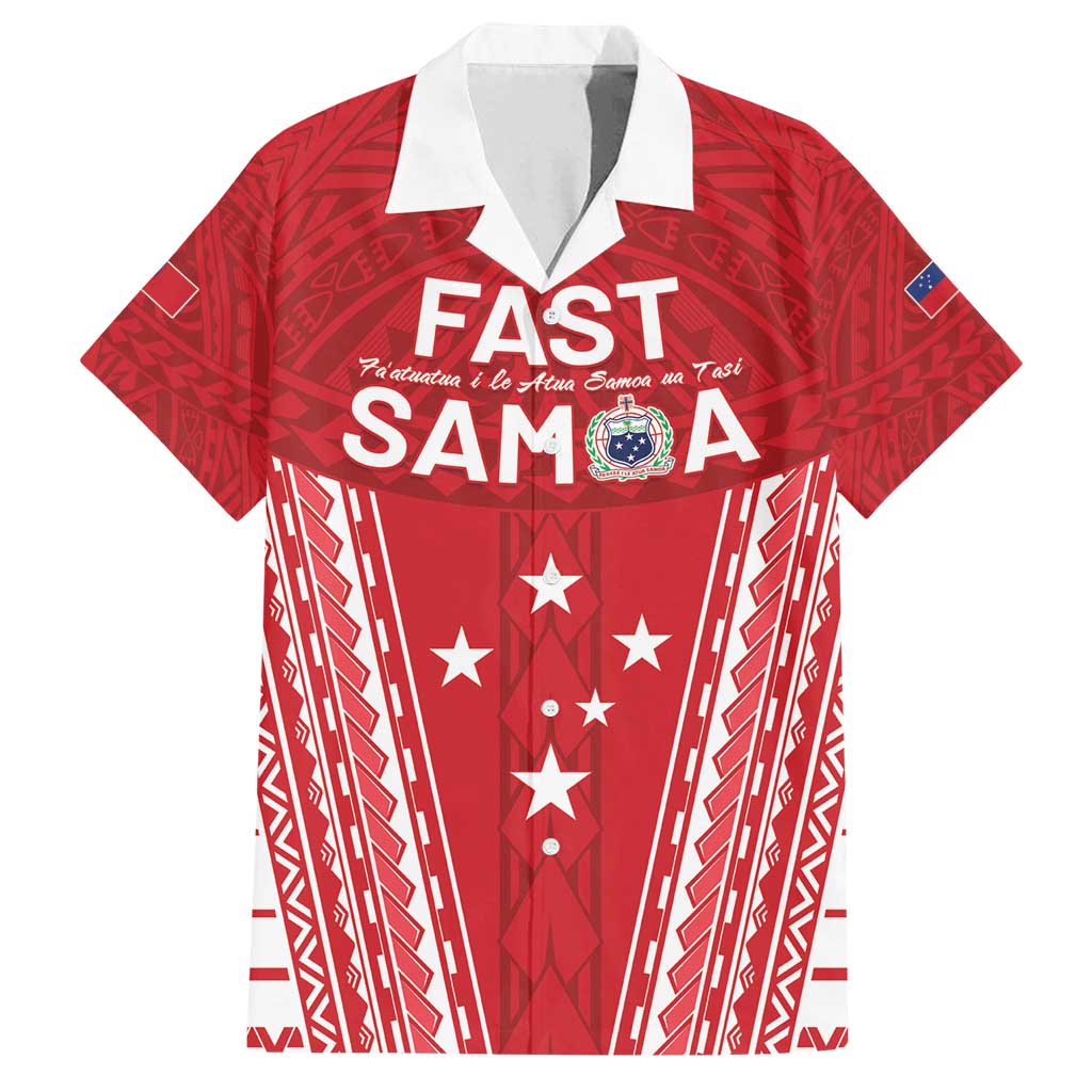 Samoa FAST Family Matching Off Shoulder Short Dress and Hawaiian Shirt Forever Proud Samoan Tribal Pattern LT05 Dad's Shirt - Short Sleeve Red - Polynesian Pride