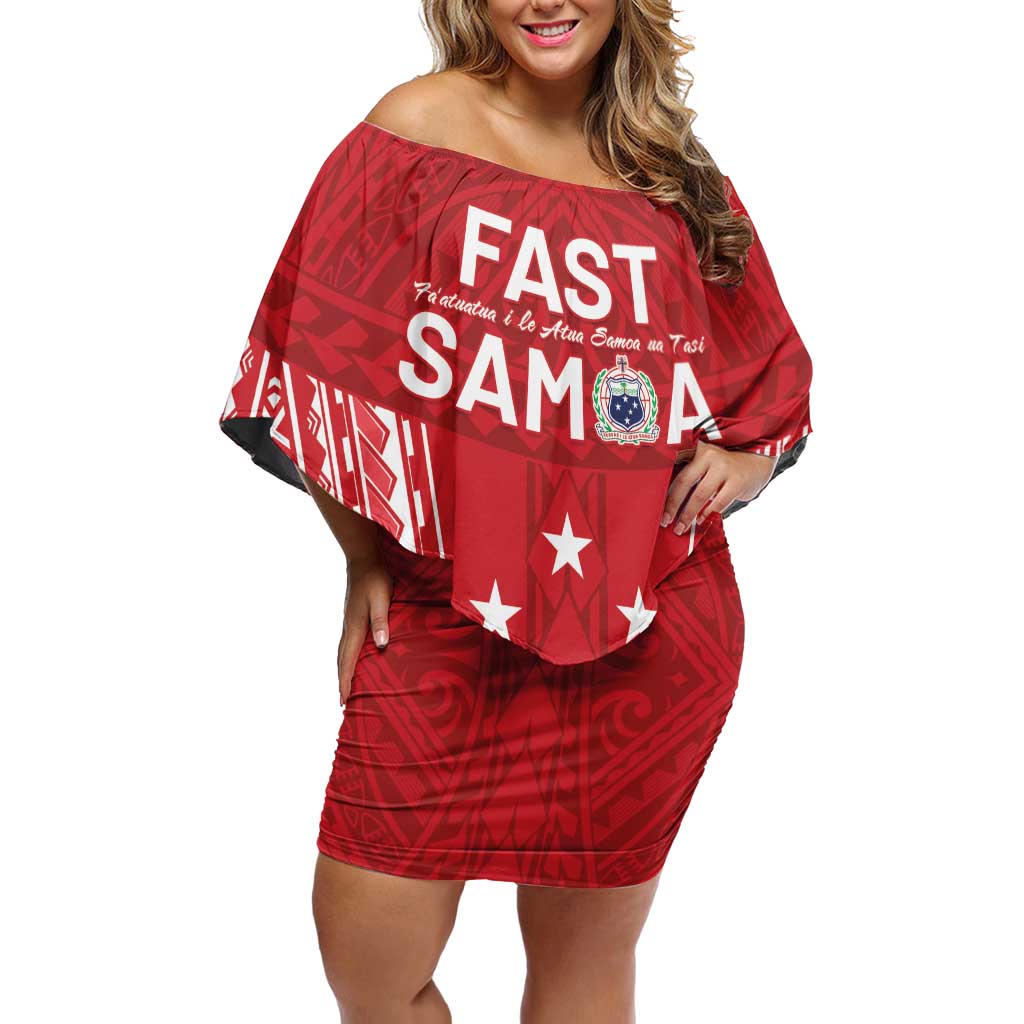 Samoa FAST Family Matching Off Shoulder Short Dress and Hawaiian Shirt Forever Proud Samoan Tribal Pattern LT05 Mom's Dress Red - Polynesian Pride
