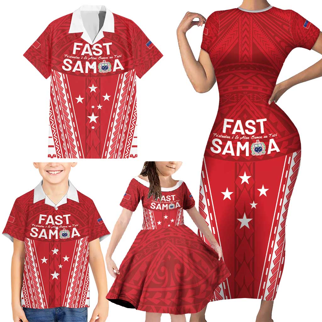 Samoa FAST Family Matching Short Sleeve Bodycon Dress and Hawaiian Shirt Forever Proud Samoan Tribal Pattern LT05 - Polynesian Pride