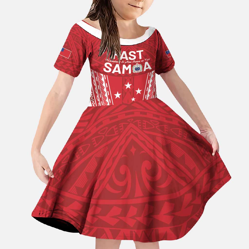 Samoa FAST Family Matching Tank Maxi Dress and Hawaiian Shirt Forever Proud Samoan Tribal Pattern LT05 Daughter's Dress Red - Polynesian Pride