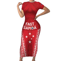 Samoa FAST Short Sleeve Bodycon Dress Forever Proud Samoan Tribal Pattern LT05 Long Dress Red - Polynesian Pride