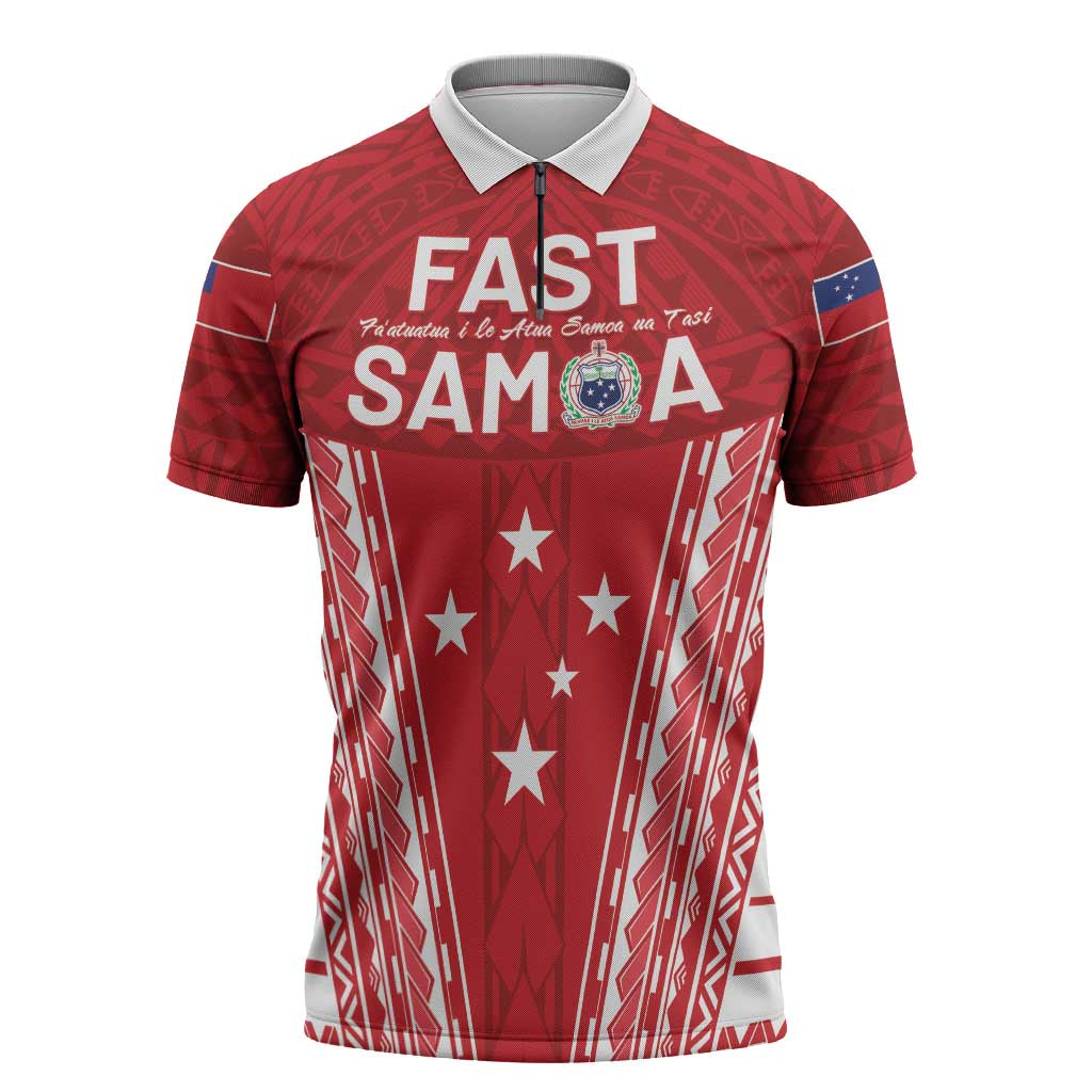 Samoa FAST Zipper Polo Shirt Forever Proud Samoan Tribal Pattern - Polynesian Pride