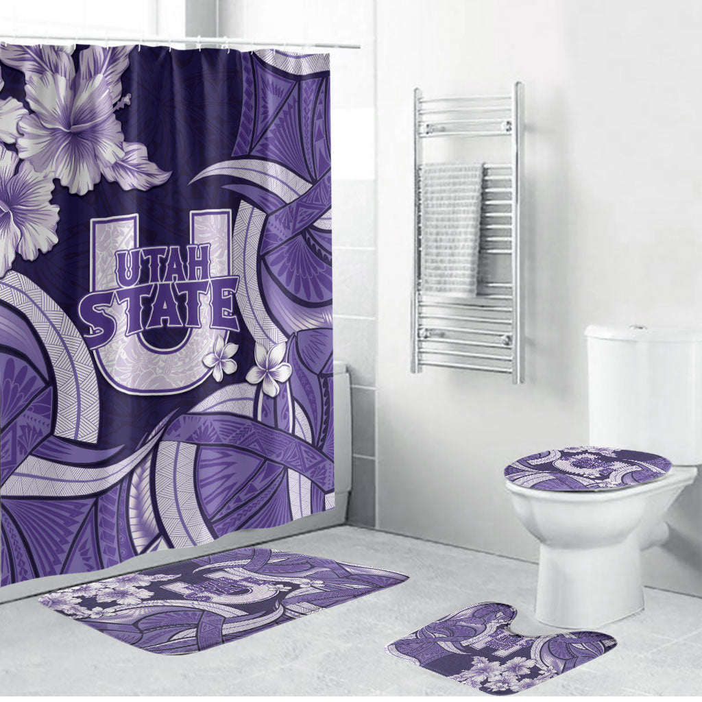 Utah State Polynesian Heritage Bathroom Set Floral Tribal Pattern Tropical Flowers LT05 Bathroom Set (4 pcs) Purple - Polynesian Pride