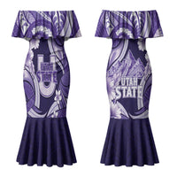 Utah State Polynesian Heritage Couples Matching Mermaid Dress and Long Sleeve Button Shirt Floral Tribal Pattern Tropical Flowers LT05 - Polynesian Pride