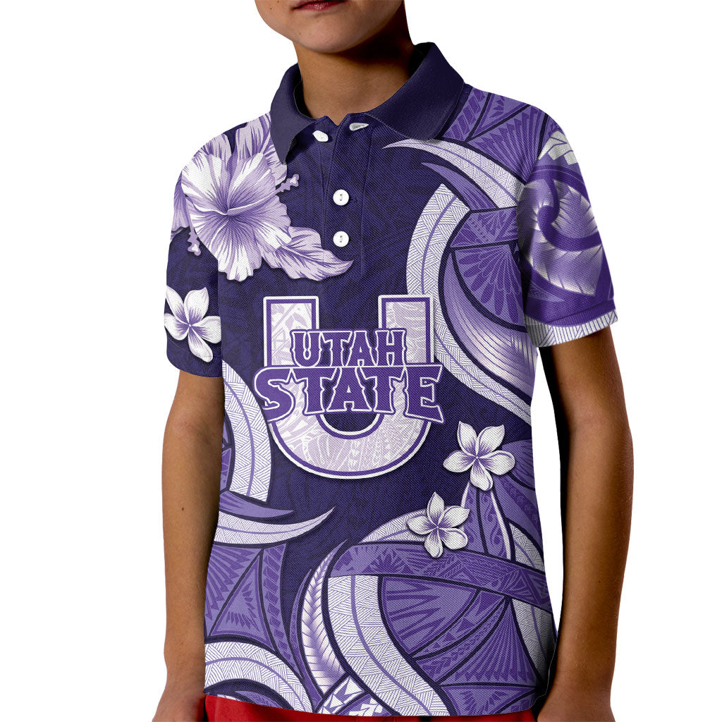 Utah State Polynesian Heritage Kid Polo Shirt Floral Tribal Pattern Tropical Flowers LT05 Kid Purple - Polynesian Pride