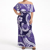 Utah State Polynesian Heritage Off Shoulder Maxi Dress Floral Tribal Pattern Tropical Flowers LT05 Women Purple - Polynesian Pride