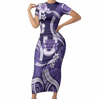 Utah State Polynesian Heritage Short Sleeve Bodycon Dress Floral Tribal Pattern Tropical Flowers LT05 Long Dress Purple - Polynesian Pride